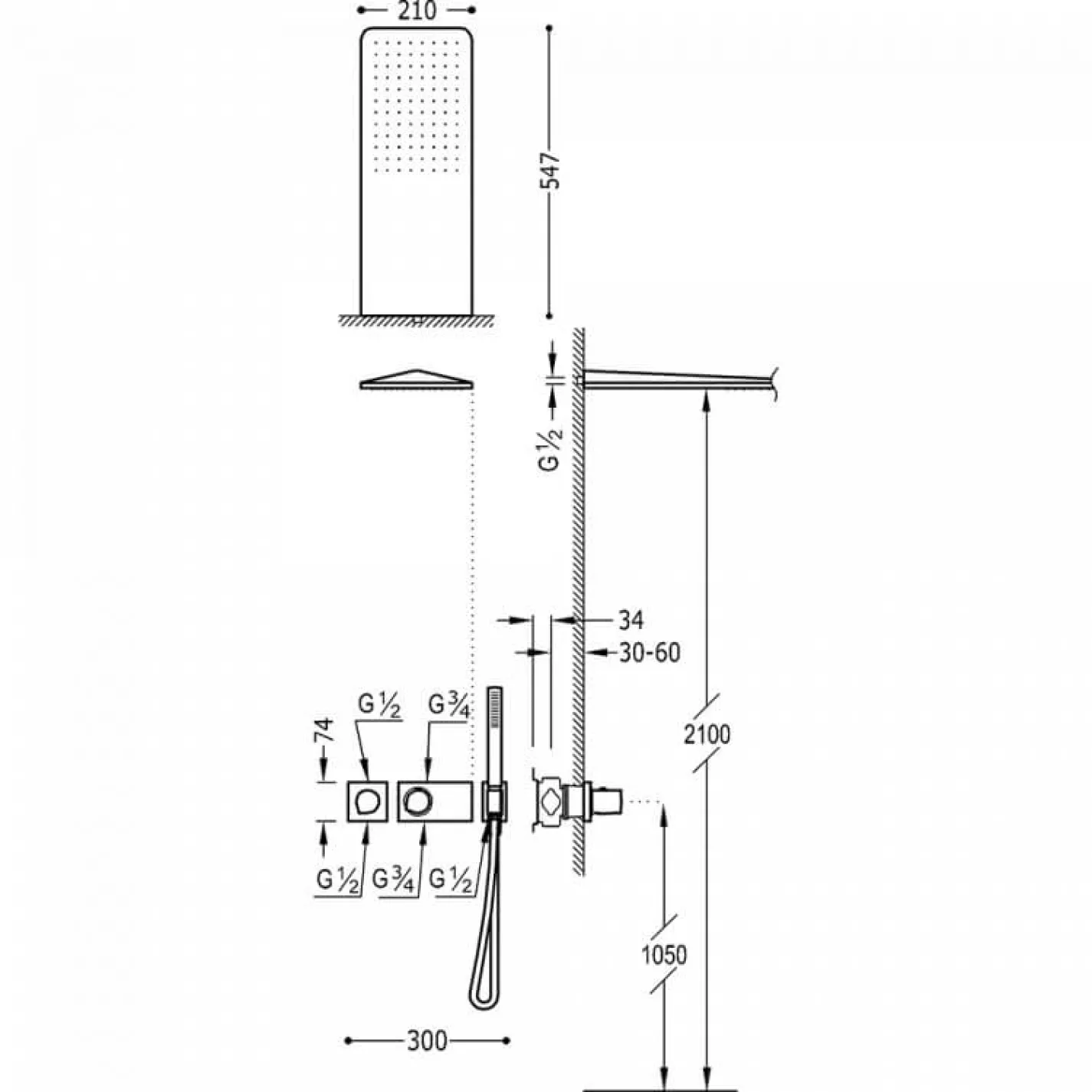 Душовий набір із термостатом Tres Block system (20735202BM) - Фото 1